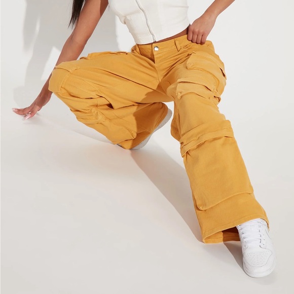 Cargo High Rise Denim Jeans-Gold - Picture 4 of 6